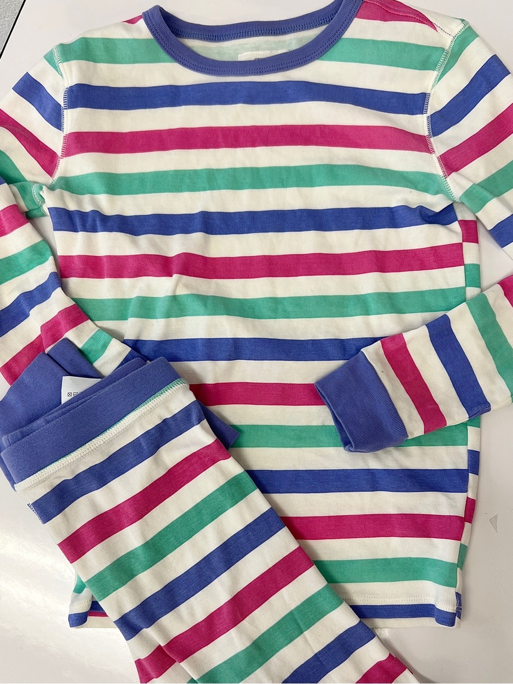 Girls Size 10 Crewcuts Striped Pajama Set Pink Blue Green
